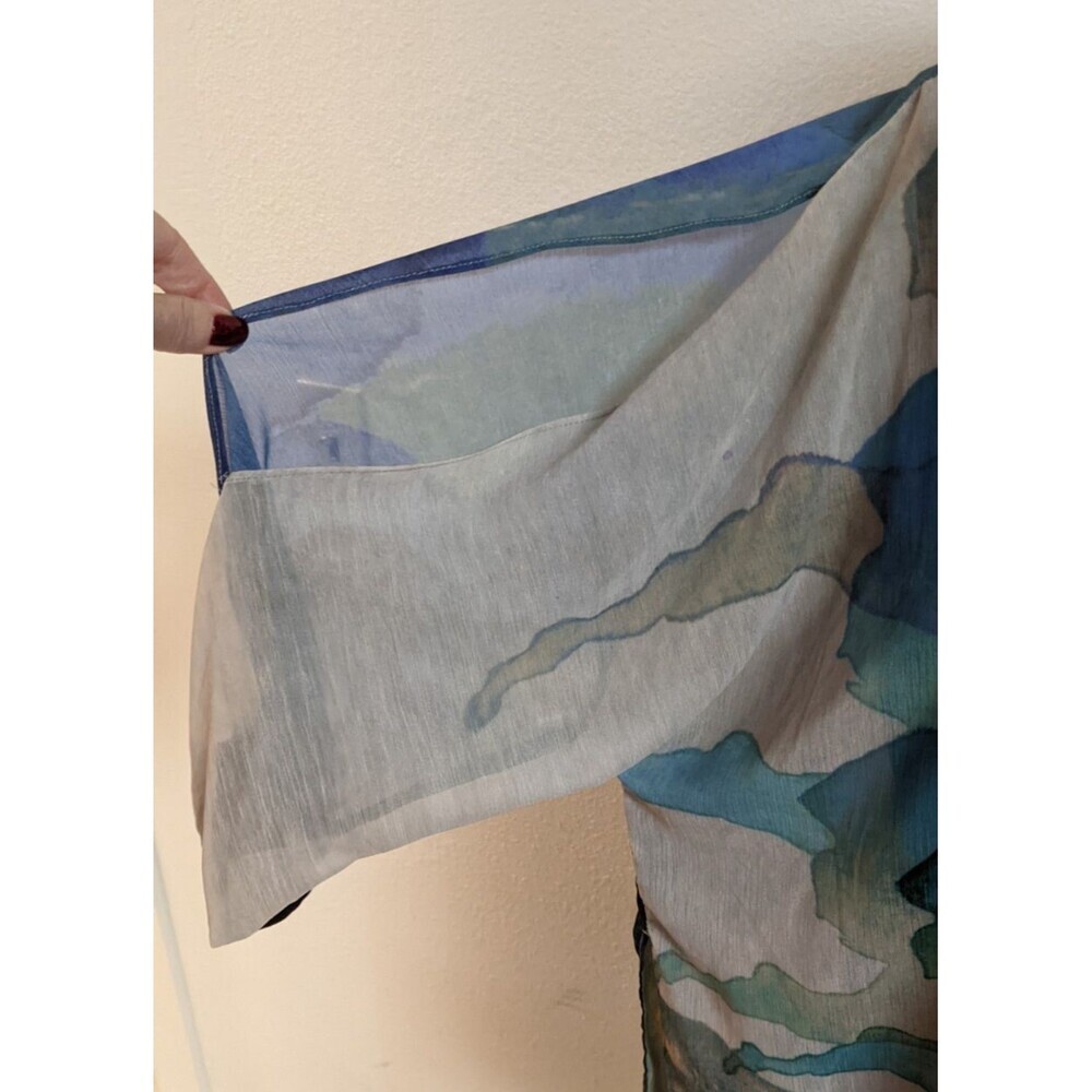 Soft Surroundings Watercolor Design Sheer Tunic Top w/Tank Batwing Slit Sleeve L - Picture 6 of 12